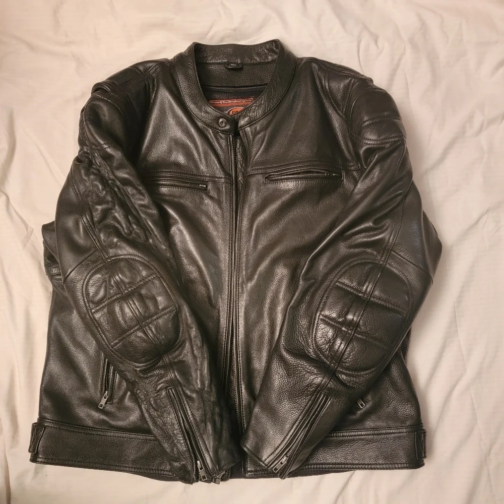 FIRST Classic  Black Leather Moto Biker Motorcycle Racer Jacket Men Size…